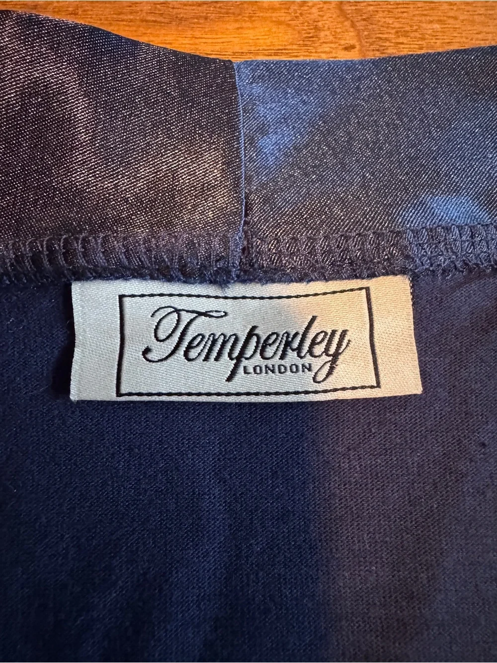 Temperley London Like New Navy Cotton Knit Shirt w/ Satin Crossover Collar Sz L
